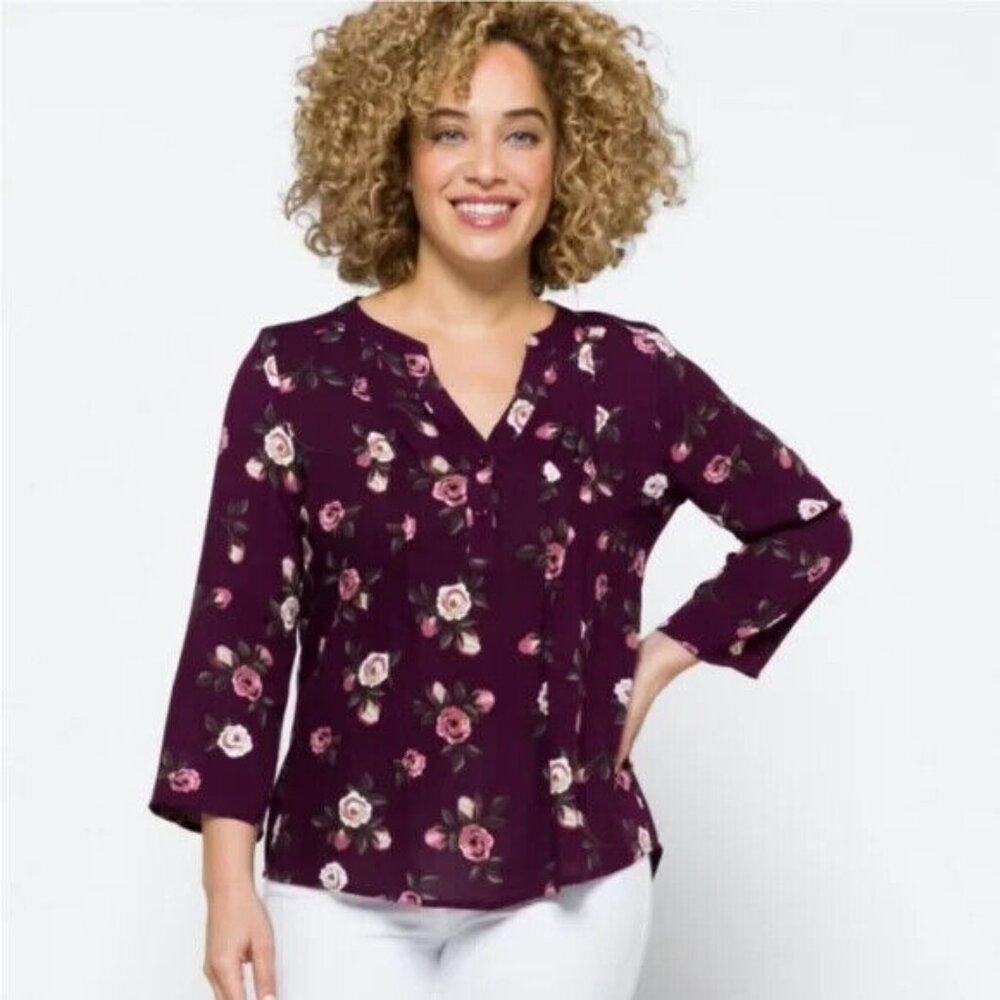 Monday Fun Purple Floral Blouse Size Medium
